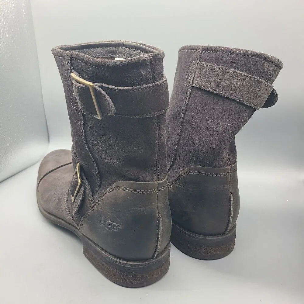 UGG Boots Lancing Brown Suede Cap Toe Moto Pull On Ankle Boot 1005714 Sz 10/ 43